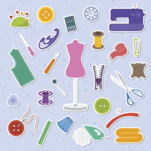 Collection of colorful sewing tools